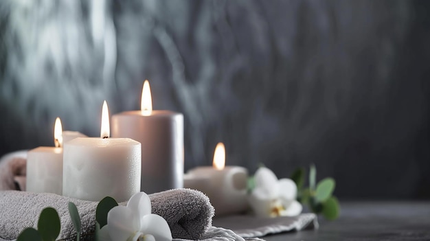 Beautiful composition with grey and white candles