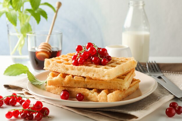 Beautiful composition with sweet belgian waffles