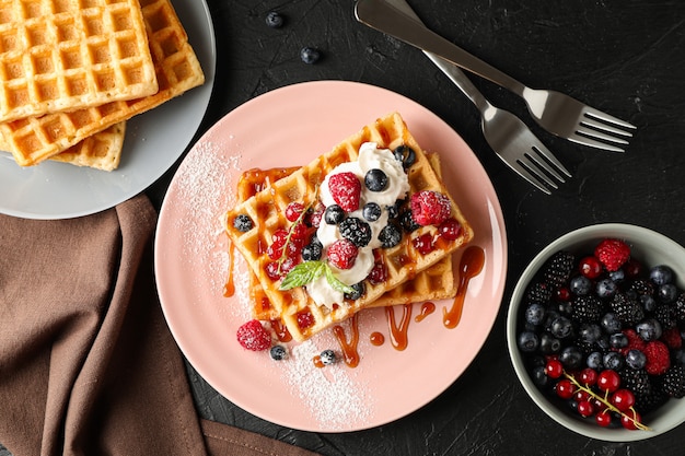 Beautiful composition with sweet waffles