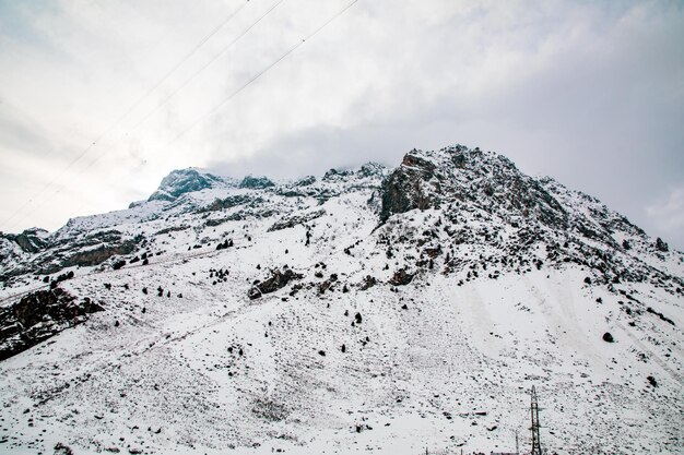 beautiful concentrated Rocky Mountains in a winter season with a huge carpet of snow in Tajikistan