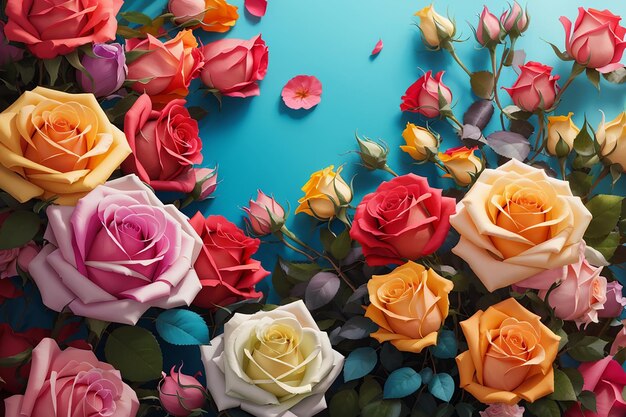 Beautiful concept with colorful roses flowers