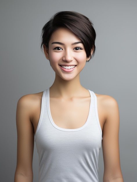 Beautiful confident and healthy Asian girl at clean background