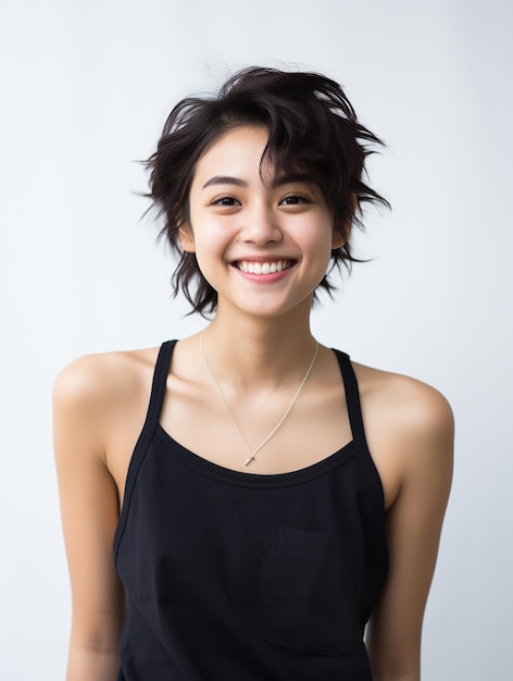 Beautiful confident and healthy Asian girl at clean background