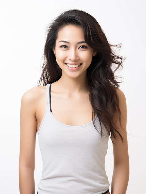 Beautiful confident and healthy Asian girl at clean background