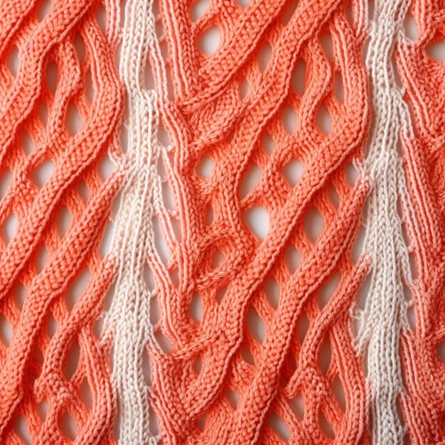 beautiful coral background hand knitted textile