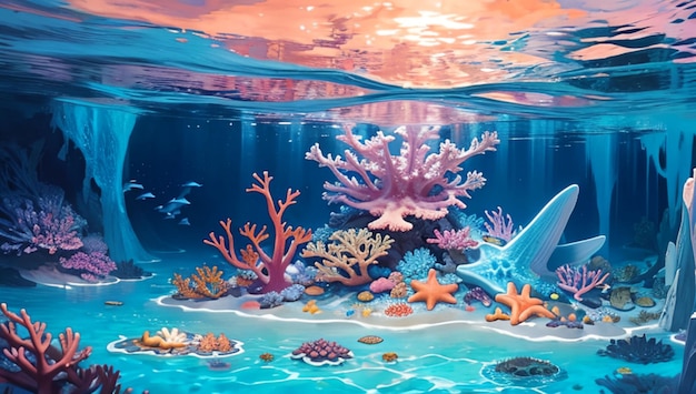 Beautiful coral scene at the bottom of the sea