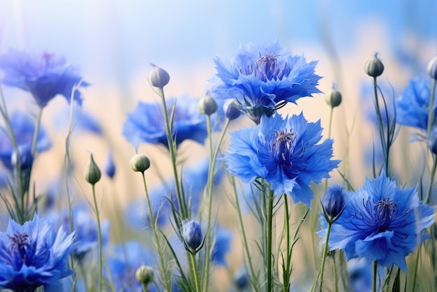 Beautiful cornflower flowers on the background Generative AI