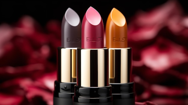 Beautiful Cosmetic Packaging Design with a 3D Illustrative Background Lipstick Mockup Generative AI