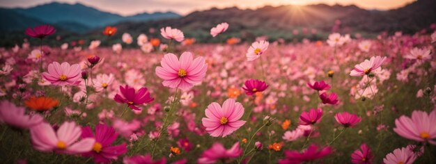 beautiful cosmos flower field