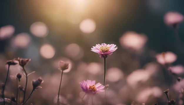 Beautiful cosmos flower in the garden with soft light and flare