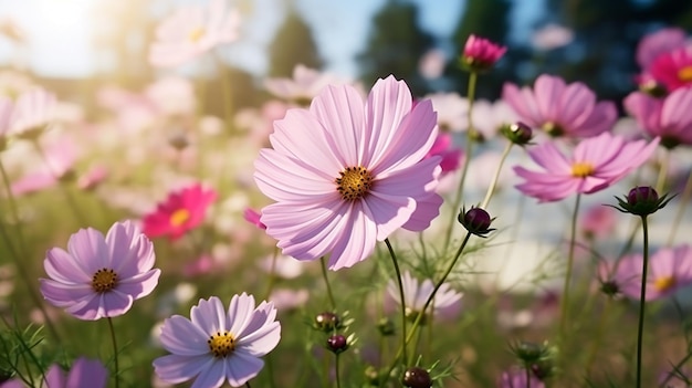 庭に咲く美しいコスモスの花