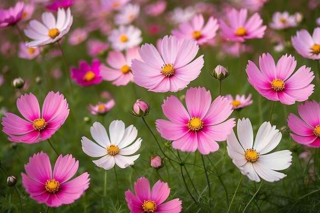 Beautiful Cosmos flowers in nature sweet background blurry flower background light pink and deep pink cosmos