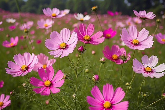 Beautiful Cosmos flowers in nature sweet background blurry flower background light pink and deep pink cosmos