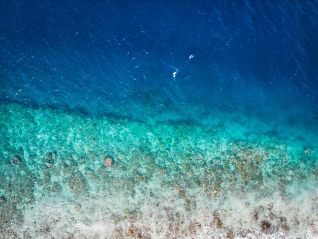 인도네시아 롬복 길리 섬의 바다 색깔이 다른 아름다운 해안선