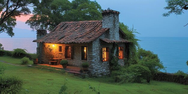 Beautiful cottage HD 8K wallpaper Stock Photographic Image