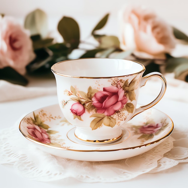 Photo beautiful cottagecore tea cup watercolor clipart illustration