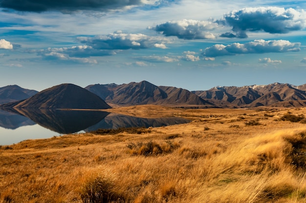 the beautiful countryside around rural remote Lake Heron surrounded by the Southern alps