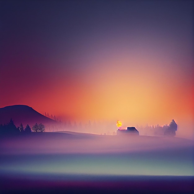 Beautiful countryside landscape at sunset or sunrise Generative AI