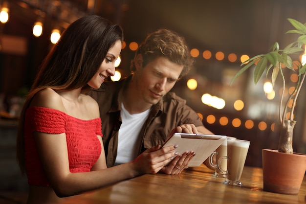 beautiful couple on a date at the cafe