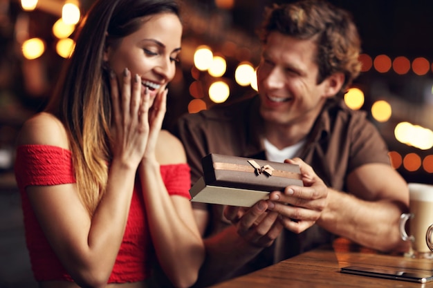 beautiful couple on a date at the cafe