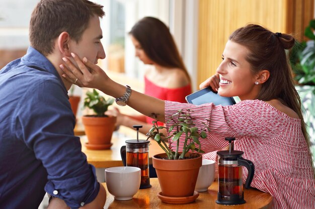 beautiful couple on a date in restaurant