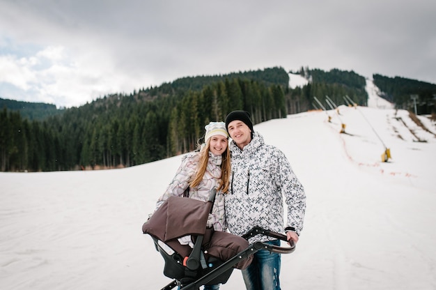 Beautiful couple having fun on winter