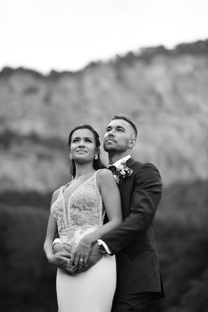 Beautiful couple having a romantic moment on their weeding day