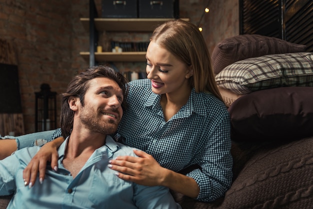 Beautiful couple at home