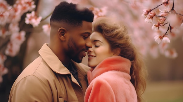 Beautiful couple kissing in the park