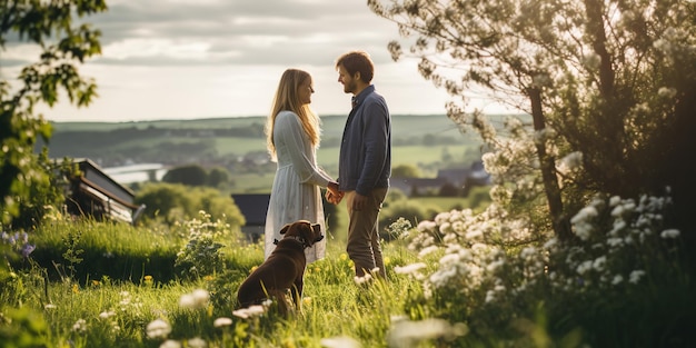 Beautiful couple living in the countryside