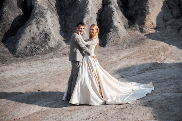 Beautiful couple in love on a fabulous landscape