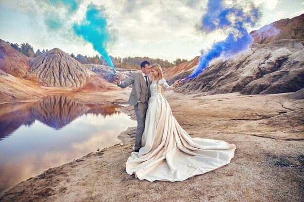 Beautiful couple in love on a fabulous landscape