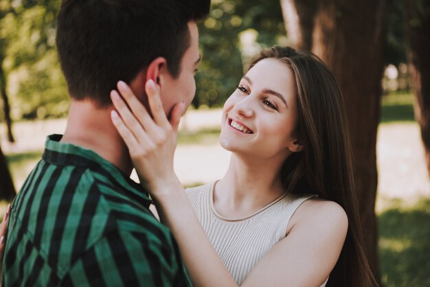 Beautiful Couple in Love in Summer Park Together