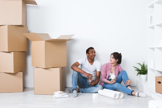 Beautiful couple moving into a new house