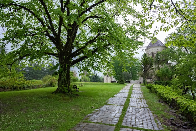 Beautiful courtyard of ancient Martvili monastery in Georgia. travel