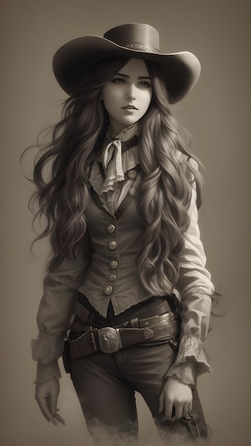 Premium AI Image | The Beautiful Cowgirl illustration