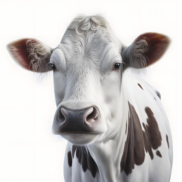 Beautiful cows on a white background Farm Cow isolated on white rural livestock black and white gentle surprised look cattle portrait