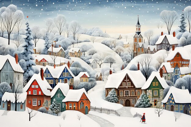 Beautiful cozy village in winter