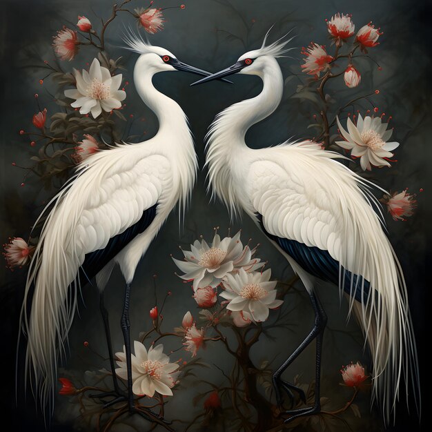 Beautiful Crane birds AI Generated