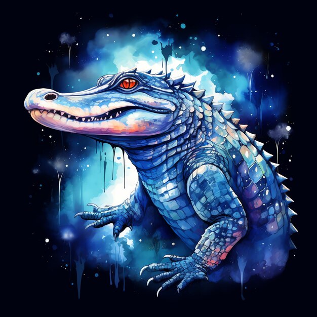 beautiful Crocodile Magical Cosmic Galaxy watercolor clipart illustration