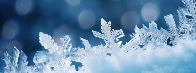 자연의 대기 푸른 배경에 있는 은 얼음의 아름다운 결정 클로즈업 매크로 겨울 눈