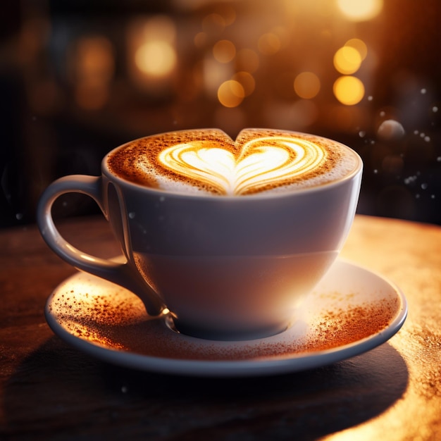 Красивая чашка дымящегося горячего кофе с искусством в форме сердца, созданным искусственным интеллектом
