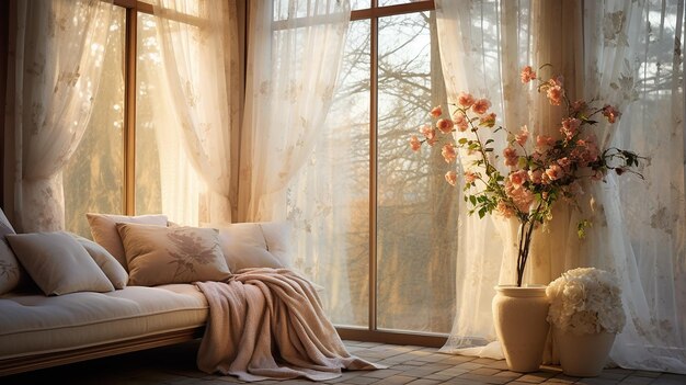 beautiful curtains on window in stylish room interior