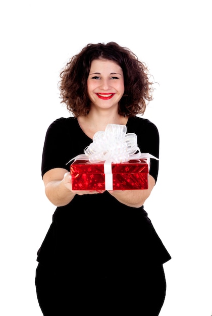 Beautiful curvy girl with a red gift 