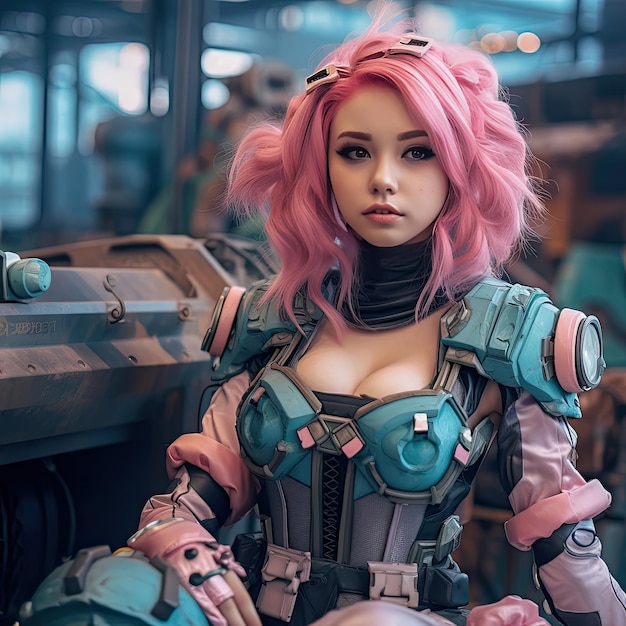 Beautiful cute anime girl robotic cosplay