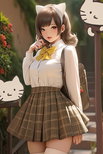 Beautiful cute anime girl in school dress