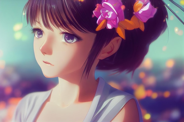 Beautiful Cute Anime Pretty Young Girl cartoon style generative ai