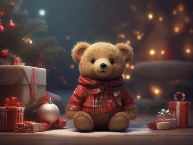 beautiful cute baby bear happy merry Christmas