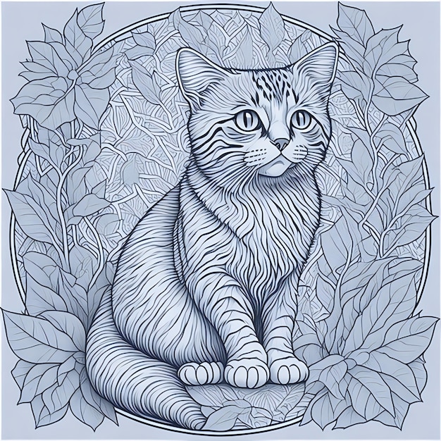 Beautiful cute cat line art