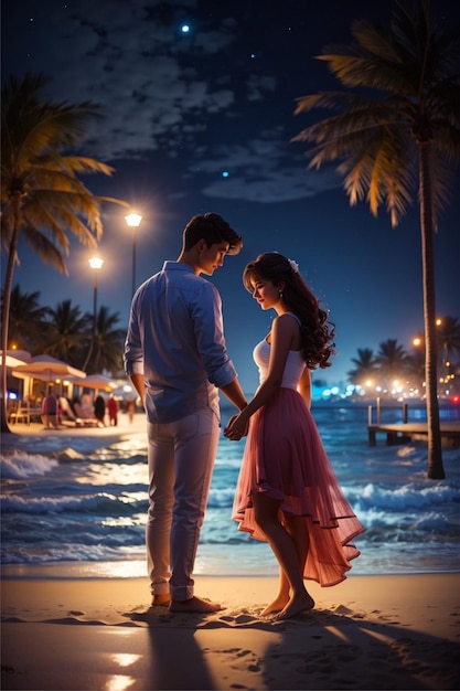 beautiful cute couples at night beach